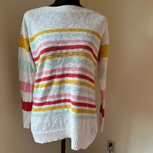 *TALBOTS* White x Multicolor Striped Long Sleeve Sweater Size Small